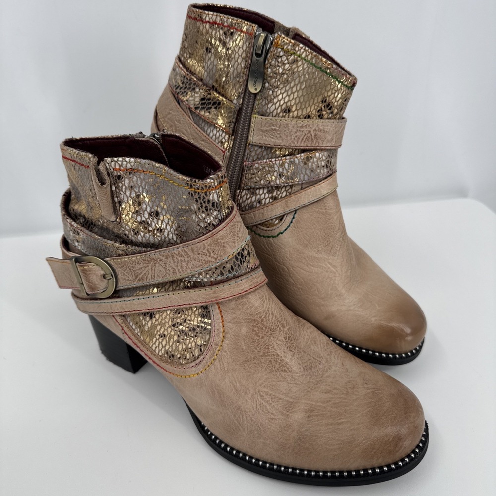 L'Artiste Spring Step 39 Zhamsha Tan Ankle Boot Leather Boho Western Festival